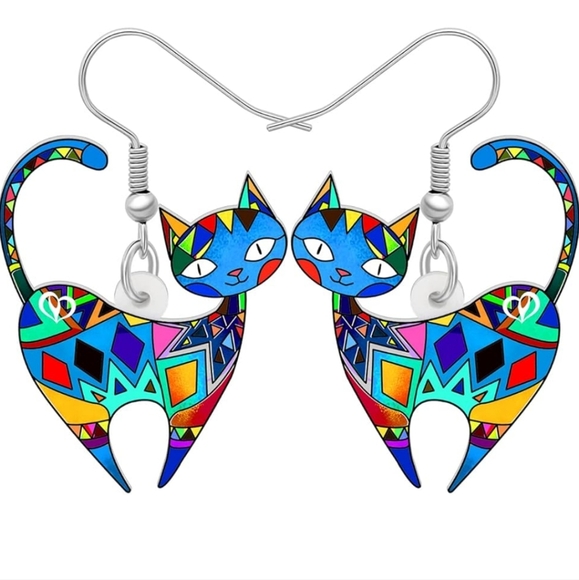 Women's jewelry unique multicolored designed cat dangle earrings! - Picture 1 of 5